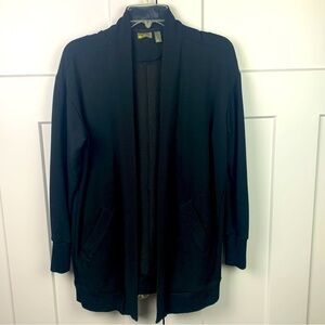 ZELLA SMALL Black Open Front Sweater Long Cardigan Pockets Yoga fleece